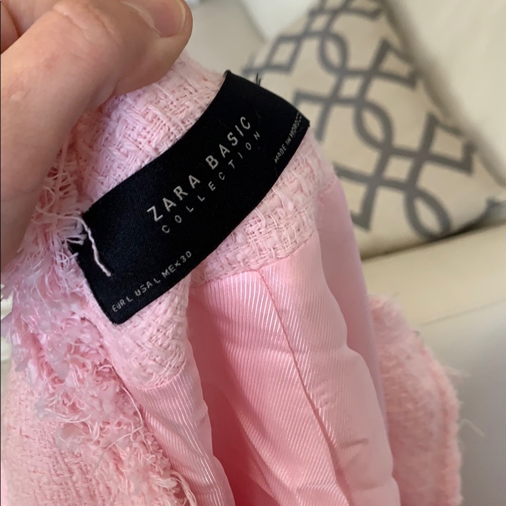 SOLD-Zara Light Pink Textured Tweed Frock Jacket - Picture 8 of 8